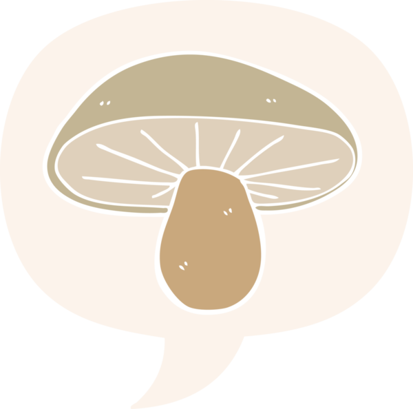 bir insan tarafından çizilmiş retro tarzı konuşma baloncuklu mantar.