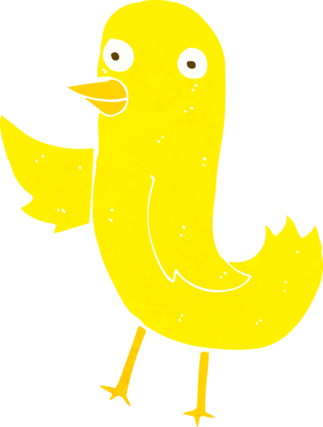 Bir insan tarafından çizilmiş komik çizgi film kuşu.