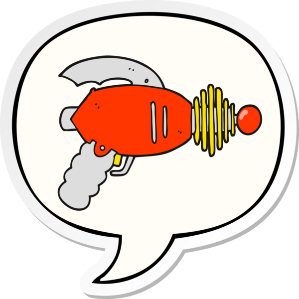 Bir insan tarafından çizilmiş konuşma balonu çıkartmalı karikatür ışın silahı.