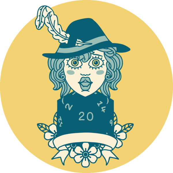 Retro Dövme Tarzı İnsan Ozan Karakteri Bir insan tarafından çizilmiş doğal 20 zar ile