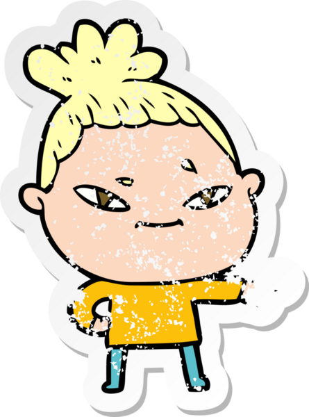 Bir insan tarafından çizilmiş karikatür bir kadının sıkıntılı çıkartması.