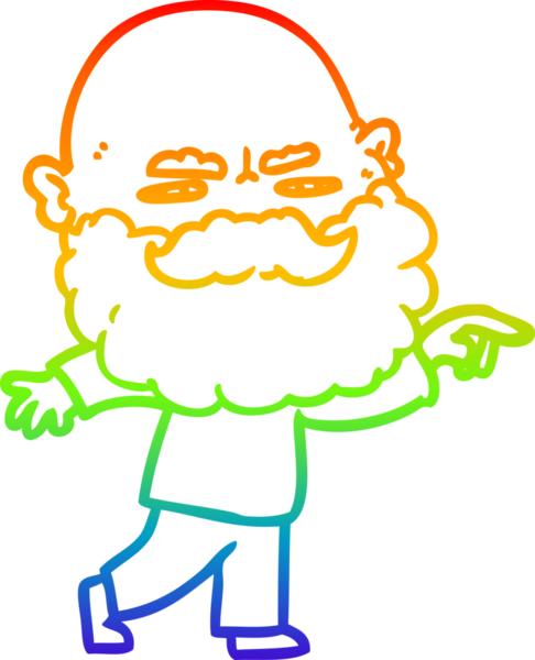 Gökkuşağı gradyan çizimi sakallı bir çizgi film adamı kaşlarını çatmış ve bir insan tarafından çizilmiş.