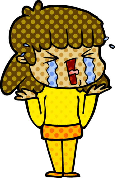 Bir insan tarafından çizilmiş gözyaşları içindeki çizgi film kadını.