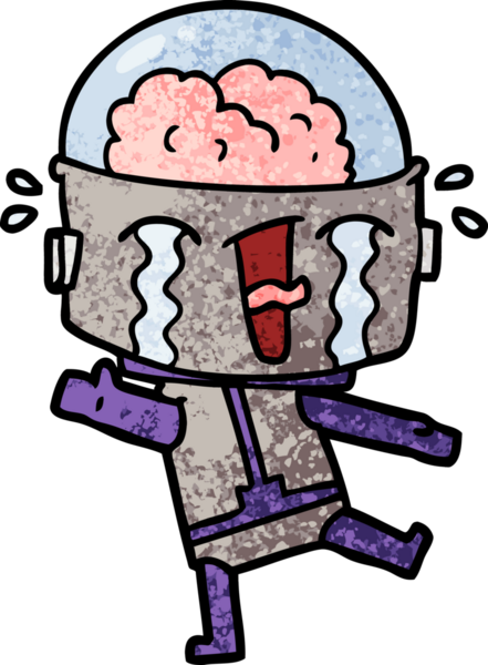 Bir insan tarafından çizilmiş ağlayan robot çizgi film.