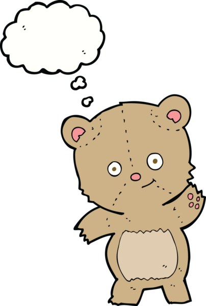 Bir insan tarafından çizilmiş düşünce balonlu oyuncak ayı.