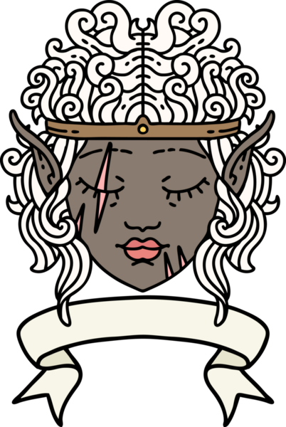 Retro Dövme Tarzı Elf Barbar karakter yüzü Bir insan tarafından çizilmiş pankartıyla