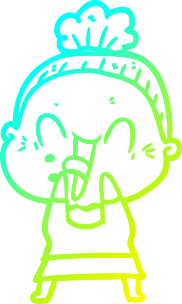 Bir insan tarafından çizilmiş, mutlu, yaşlı bir kadının çizimi.