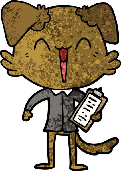 Bir insan tarafından çizilmiş mutlu ofis köpeği çizgi filmi.