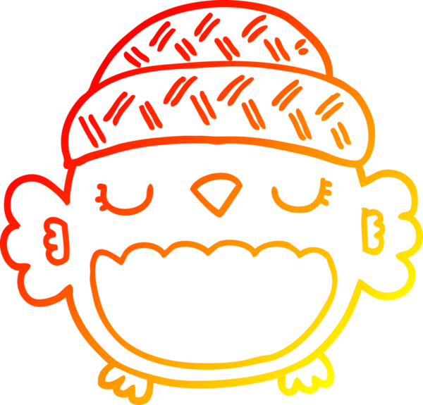 Bir insan tarafından çizilmiş şapkalı sevimli bir baykuşun sıcak çizgi çizimi