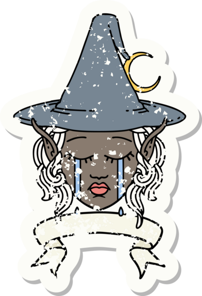 Retro Dövme Tarzı Ağlayan Elf Büyücüsü Karakteri Bir insan tarafından çizilmiş pankartıyla