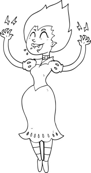 Bir insan tarafından çizilmiş siyah beyaz karikatür vampir kız.