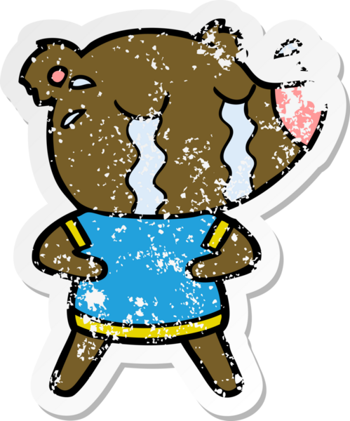 Bir insan tarafından çizilmiş ağlayan bir ayının sıkıntılı çıkartması.