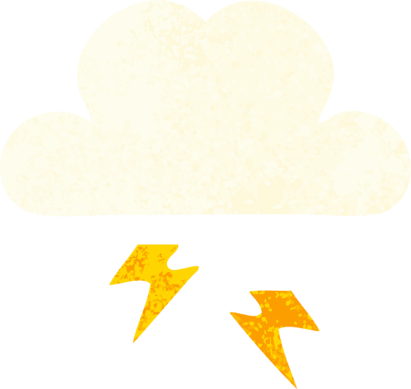 Bir insan tarafından çizilmiş bir gök gürültüsü bulutunun retro çizim tarzı karikatürü