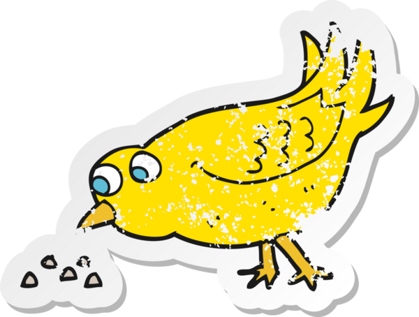 Bir insan tarafından çizilmiş tohumları gagalayan çizgi film kuşunun gerilimli yapıştırması.