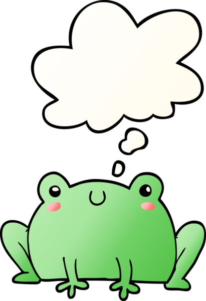 Bir insan tarafından çizilmiş, düşünce baloncuklu çizgi film kurbağası.