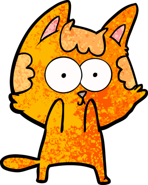 Bir insan tarafından çizilmiş mutlu çizgi film kedisi.