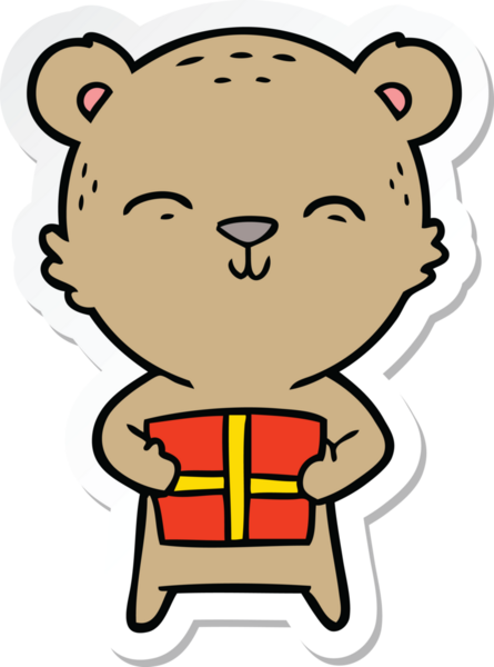 Bir insan tarafından çizilmiş mutlu çizgi film ayısının çıkartması.