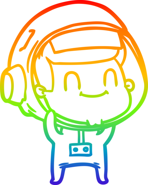 Gökkuşağı gradyan çizgisi çizimi mutlu bir astronot insan tarafından çizilmiş.