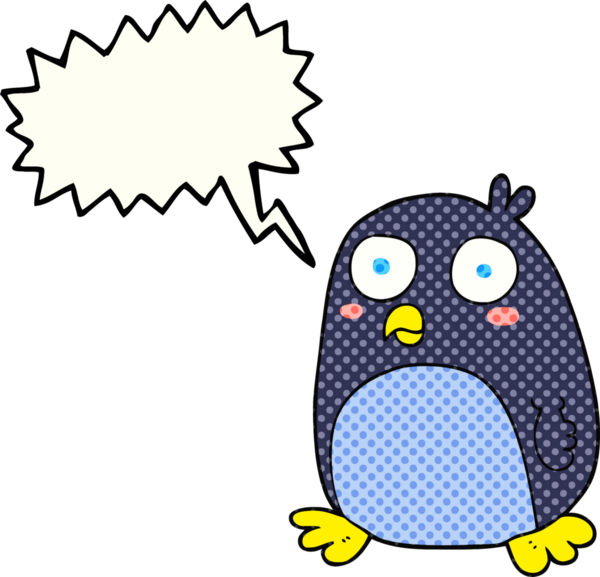 Bir insan tarafından çizilmiş serbest çizilmiş çizgi roman konuşma balonu pengueni.