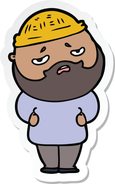 Bir insan tarafından çizilmiş sakallı endişeli bir karikatür çıkartması.