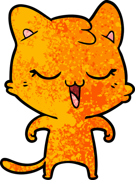 Bir insan tarafından çizilmiş mutlu çizgi film kedisi.