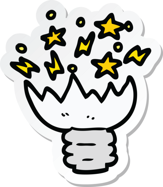 Bir insan tarafından çizilmiş, patlayan bir ampulün çıkartması.