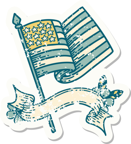 Bir insan tarafından çizilmiş Amerikan bayrağının bayrağı olan eski bir etiket.