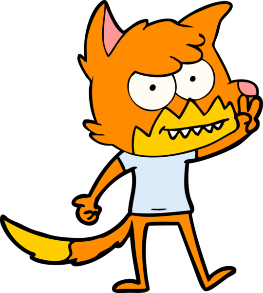 Bir insan tarafından çizilmiş sırıtan tilki çizgi filmi.