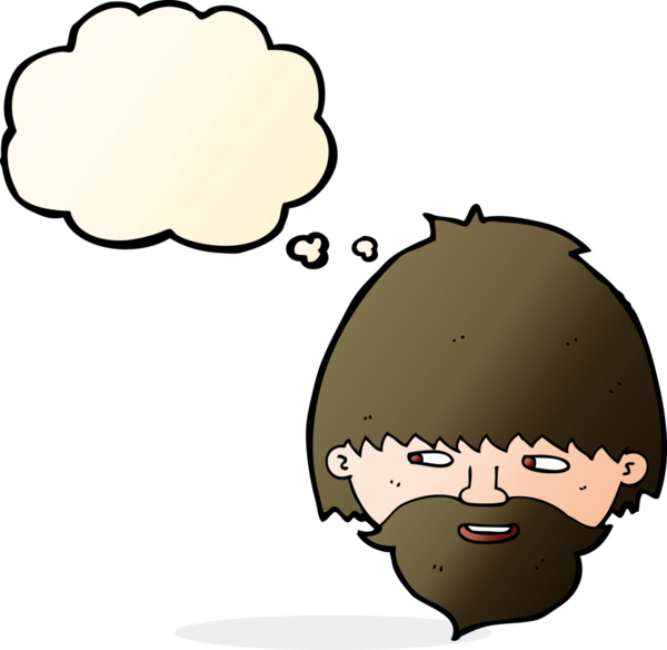 Bir insan tarafından çizilmiş düşünce balonlu sakallı bir adam.