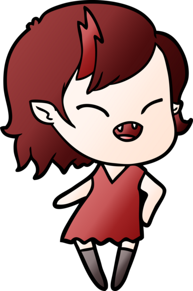 Bir insan tarafından çizilmiş gülen vampir kız çizgi filmi.