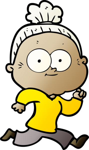 Bir insan tarafından çizilmiş mutlu yaşlı kadın çizgi filmi.