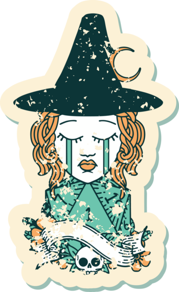 Retro Dövme Tarzı Ağlayan İnsan Cadı Doğal D20 yuvarlamalı Bir insan tarafından çizilmiş