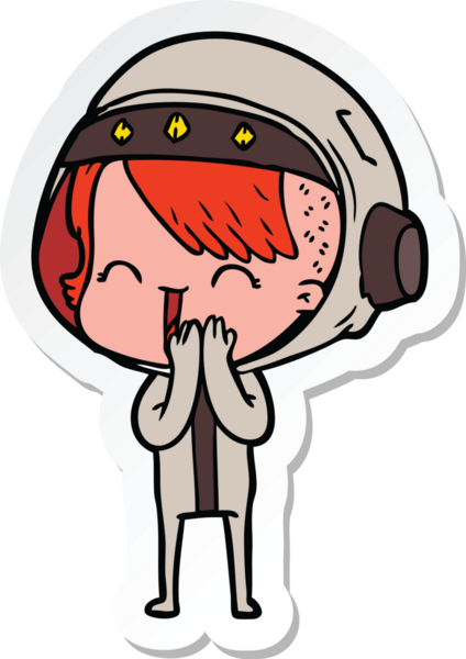 Bir insan tarafından çizilmiş kıkırdayan bir uzay kızının çıkartması.