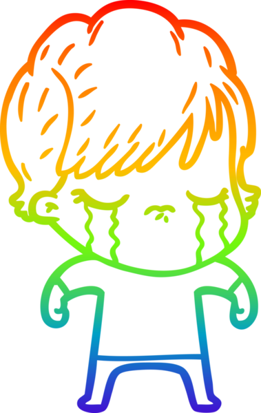 Gökkuşağı gradyan çizimi bir insan tarafından çizilmiş ağlayan bir çizgi kadın çizimi