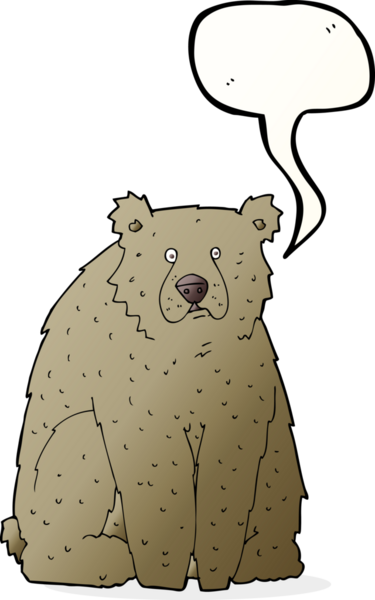 Bir insan tarafından çizilmiş konuşma balonlu komik bir ayı.