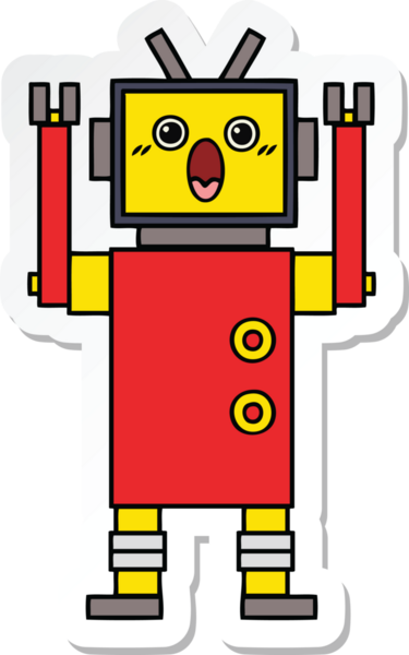 Bir insan tarafından çizilmiş şirin çizgi film robotunun çıkartması.