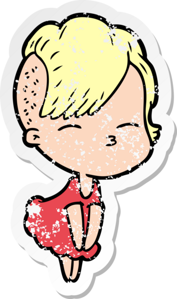 Bir insan tarafından çizilmiş şaşkın bakışlı bir kızın sıkıntılı çıkartması.