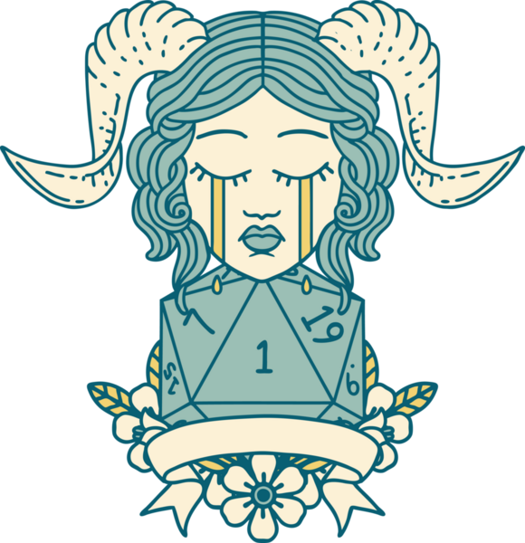 Retro Dövme Biçimi Ağlama Ağlama Doğal bir D20 zar atışıyla bir insan tarafından çizilmiş