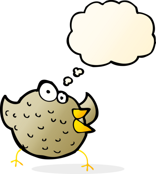 Bir insan tarafından çizilmiş düşünce baloncuklu mutlu kuş.