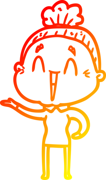 Bir insan tarafından çizilmiş mutlu, yaşlı bir kadının sıcak çizgi çizimi.