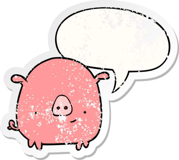 çizgi film mutlu domuz konuşma balonu sıkıntılı eski çıkartma bir insan tarafından çizilmiş