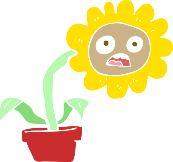 Bir insan tarafından çizilmiş üzgün çiçeğin düz renk çizimi