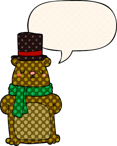 Bir insan tarafından çizilmiş çizgi roman tarzında konuşma balonu olan çizgi film ayısı.