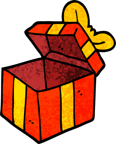 Bir insan tarafından çizilmiş grunge desenli resimli çizgi film açık hediye kutusu