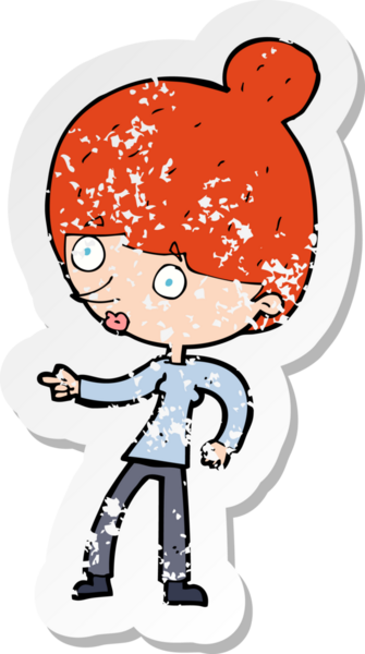 Bir insan tarafından çizilmiş karikatür kadının gerilmiş çıkartması.