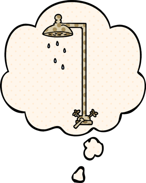 Bir insan tarafından çizilmiş, düşünce baloncuklu çizgi film duşu.