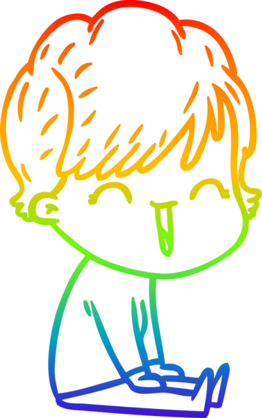 Gökkuşağı gradyan çizgi çizimi bir insan tarafından çizilmiş gülen bir kadın.