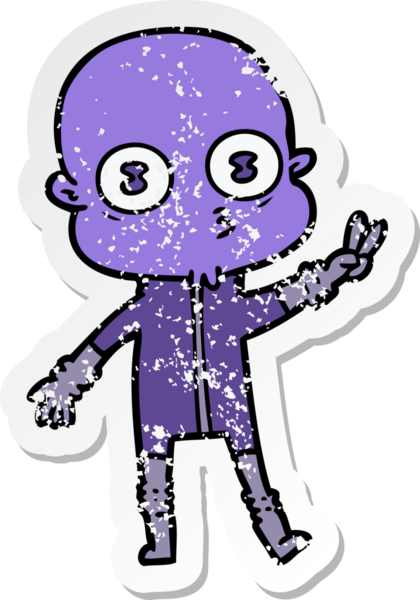 Bir insan tarafından çizilmiş garip kel bir uzay adamının sıkıntılı çıkartması.