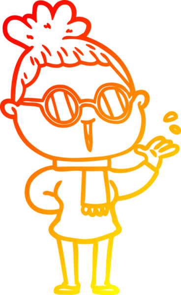 Bir insan tarafından çizilmiş gözlüklü bir karikatür kadın çizimi.