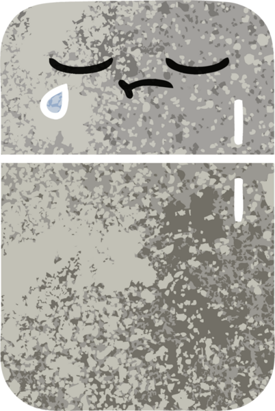 Bir insan tarafından çizilmiş buzdolabının retro çizim tarzı karikatürü.